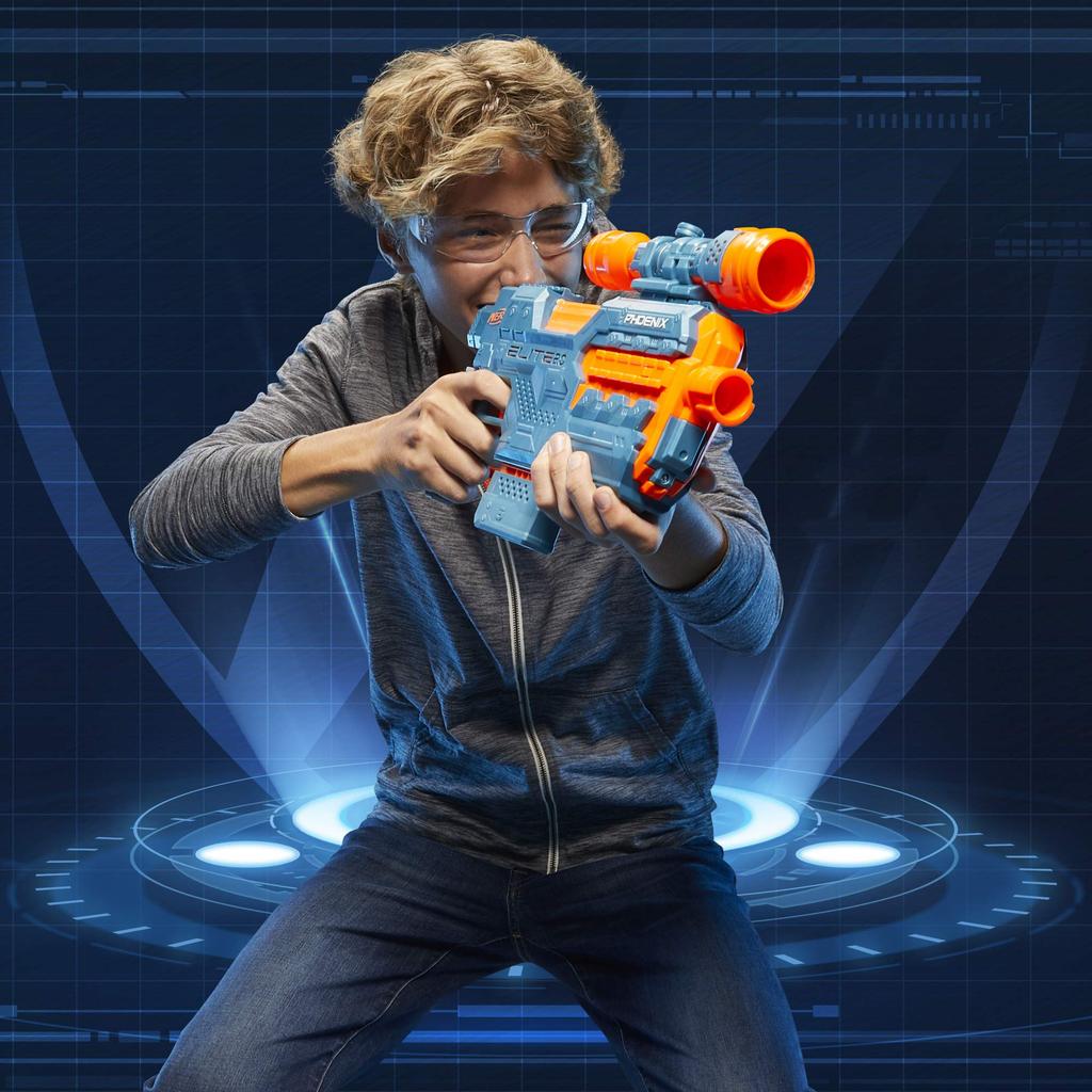 Nerf Elite 2.0 Phoenix CS-6 Elektrischer Blaster mit 12 Offiziellen Darts, Magazin, Abnehmbarem Zielfernrohr, Taktischer Schiene und Lauf-Schaft-Aufsätzen (E9961).