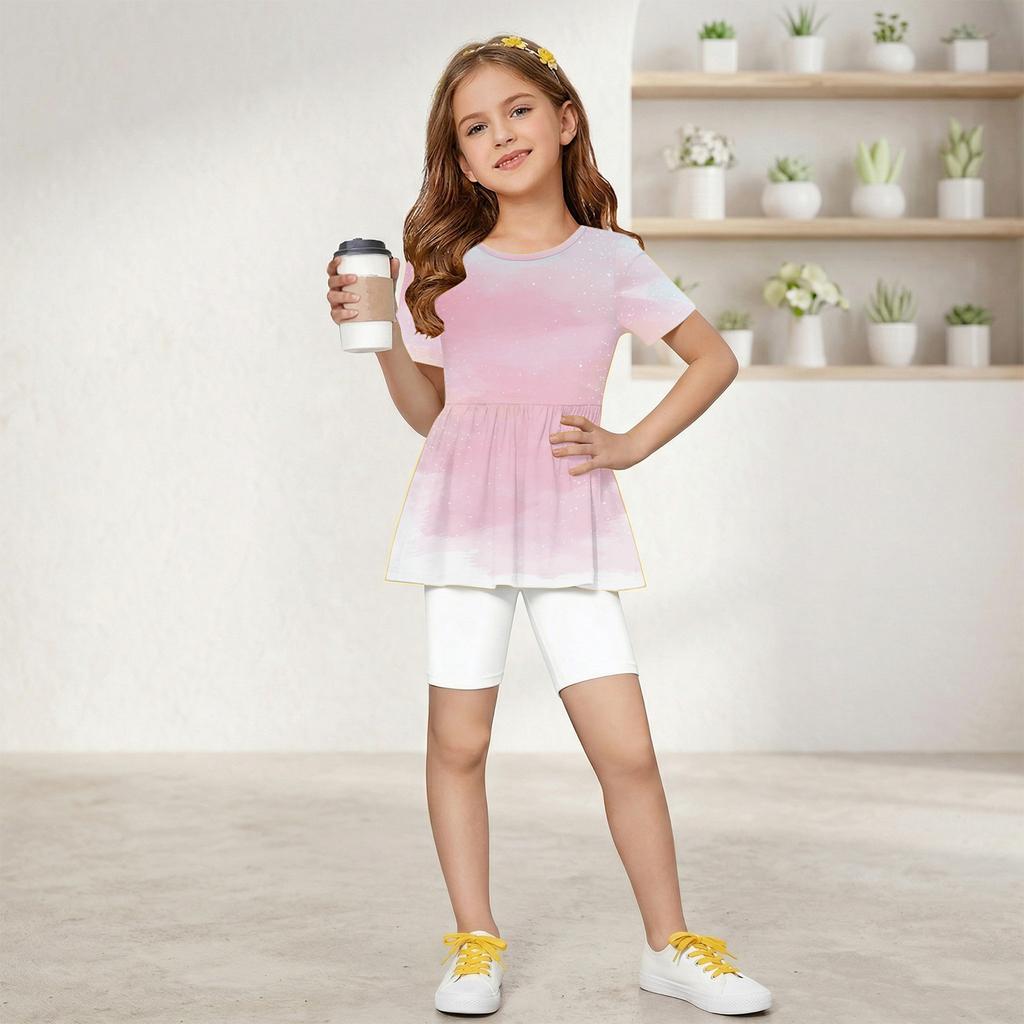 Girls Summer Outfit Short Sleeve Ruffle Hem Top and Shorts Set Lightweight Breathable Two Piece Toddler Clothes