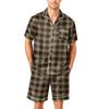 Men Short Sleeve Pajama Set Button Down Shirt with Notched Collar and Matching Shorts Soft Lightweight Lounge Sleepwear S To XXXXL