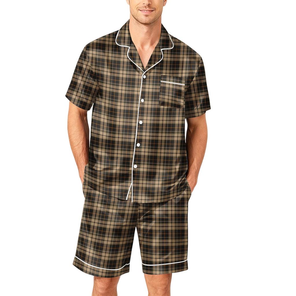 Men Short Sleeve Pajama Set Button Down Shirt with Notched Collar and Matching Shorts Soft Lightweight Lounge Sleepwear S To XXXXL