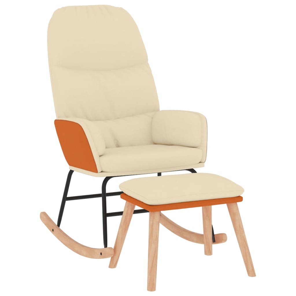 Rocking Chair with Footstool Cream White Fabric