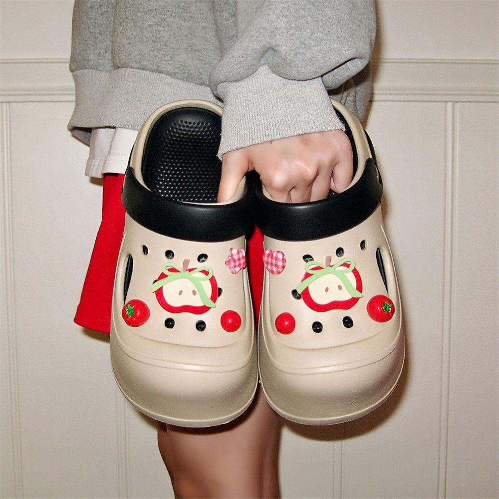 Mote Dame Plattform Tresko Søte DIY Eple Innendørs Gate Tøfler Tykk Såle Myk EVA Dame Mote Kilesandaler Daglige Gåsko