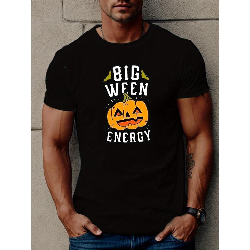 

Европейские размеры Мужская футболка на Хэллоуин Тыква Большая Ween Энергия - Геометрический узор, Круглый вырез, Повседневный летний вязаный топ с легкой эластичностью S чёрный