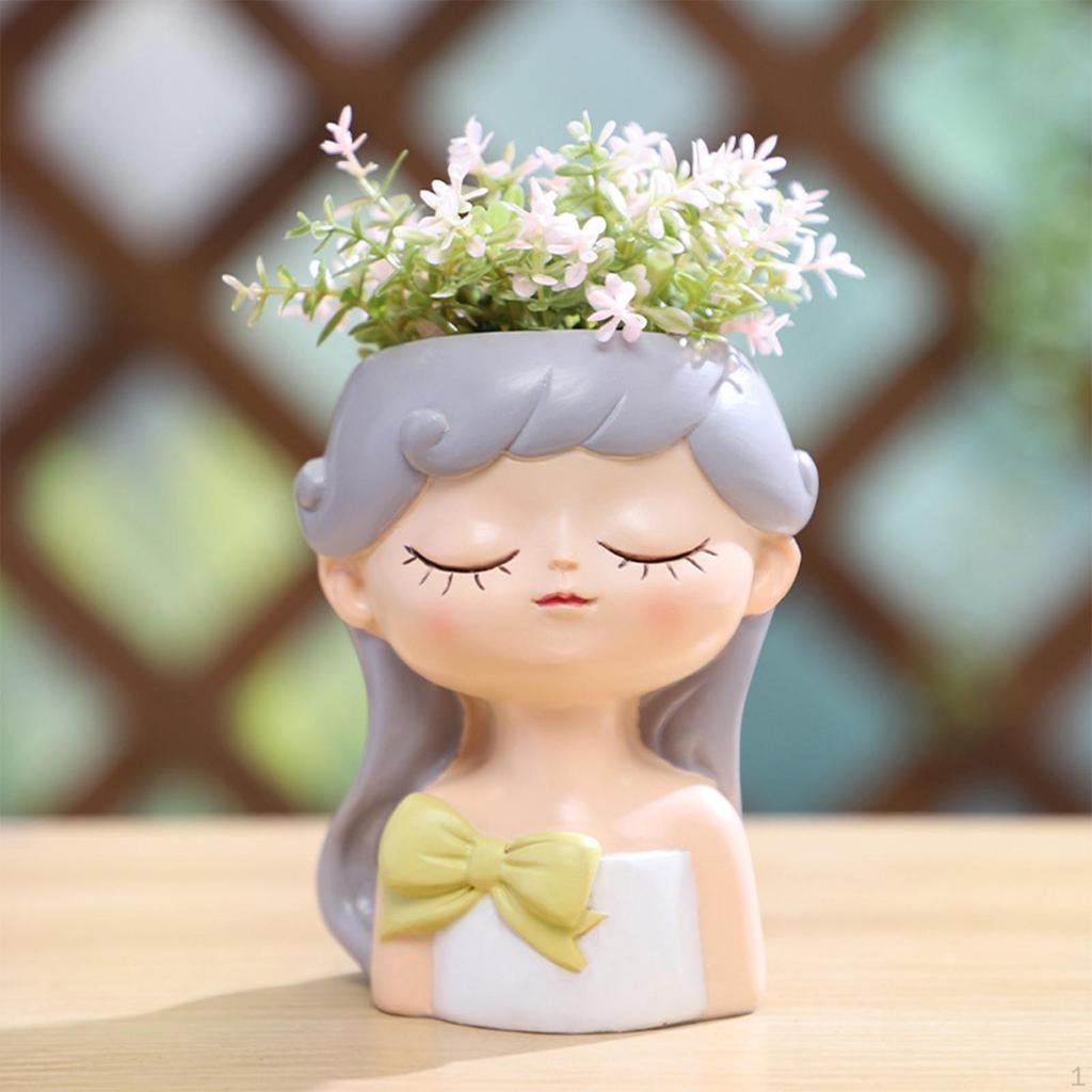 Girl Flower Pot Planter Creative Ornament Home Decoration Plant Container Resin for