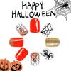 NonToxic Fake Nail Set Matte Orange Glitters Ghostly Stripes Designs Comfortable Plastic Nail Art For Sensitive Skin