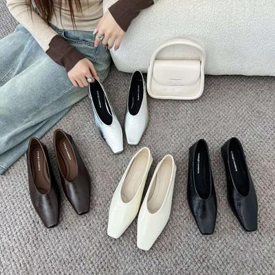 Shallow Mouth Small Square Head Fashion Single Shoes Women's Spring New One-pedal Flat-soled Versatile Women's Shoes Commuter Shoes