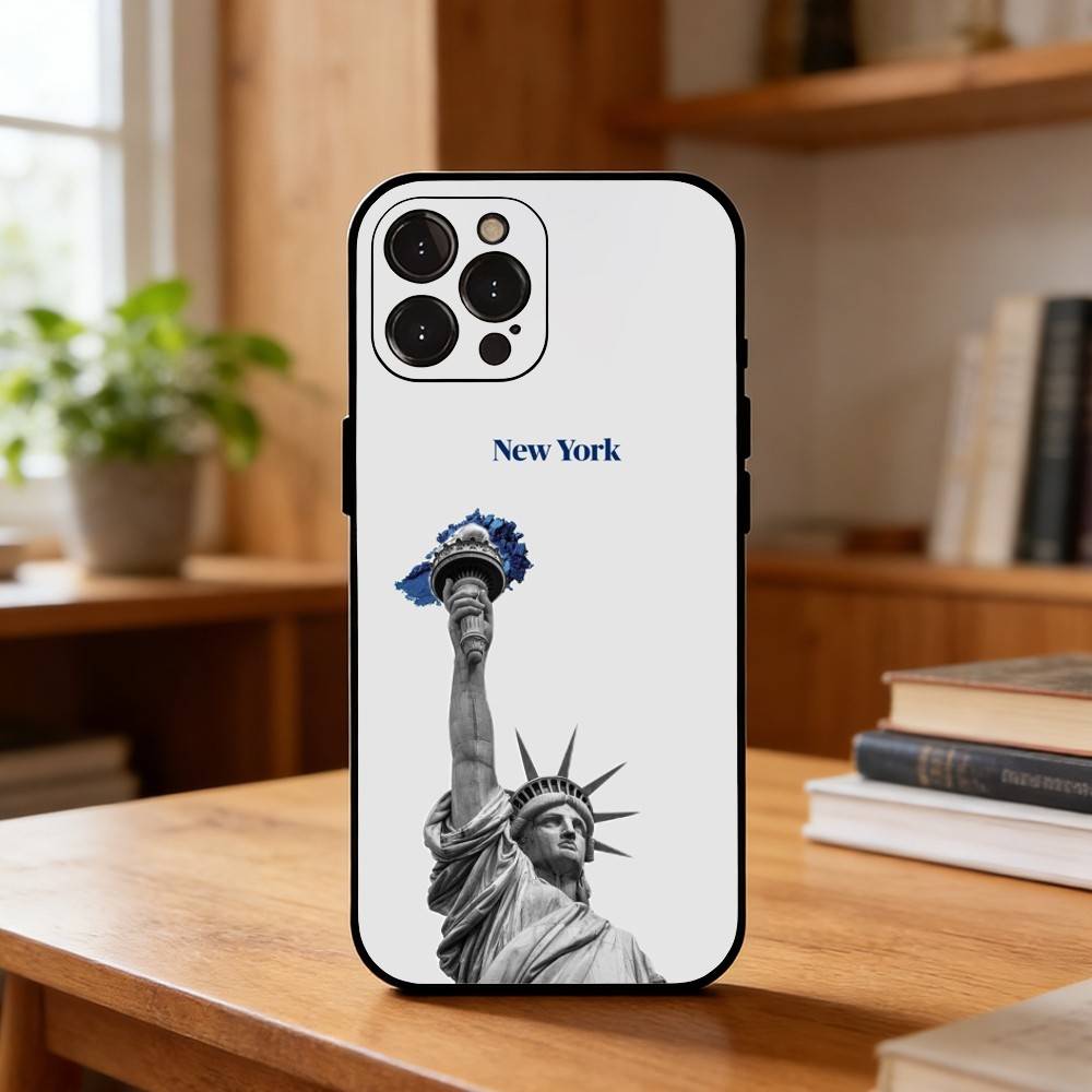 Statue L-Liberty America USA Flag Phone Case For iPhone17,16,15,14,13,12,Plus,Pro Max, 5G Others Soft Black Cover