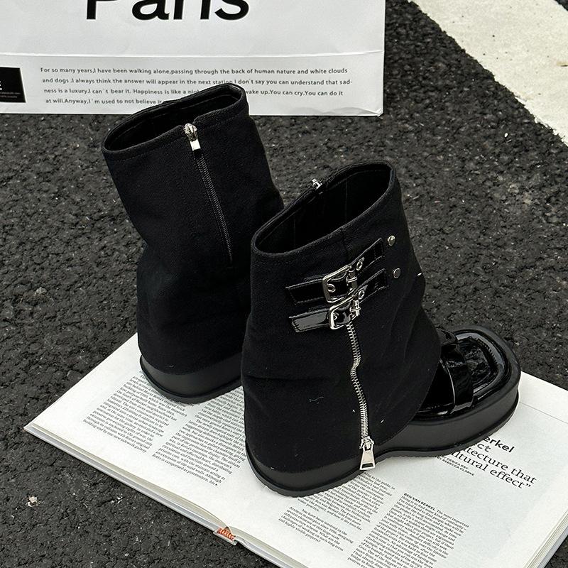 

Интернет знаменитость взрыв дизайн чувство ниша брюки сапоги сандалии женские летние ковбойские короткие сапоги толстая подошва короткие одинарные сапоги 35 чёрный