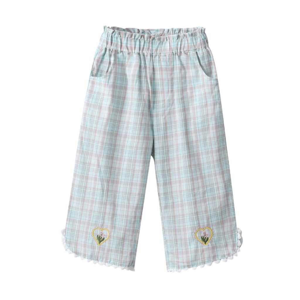 Girls' Summer Cropped Pants Rustic Style Floral Embroidery Casual Pants Breathable Pants for Baby Girls