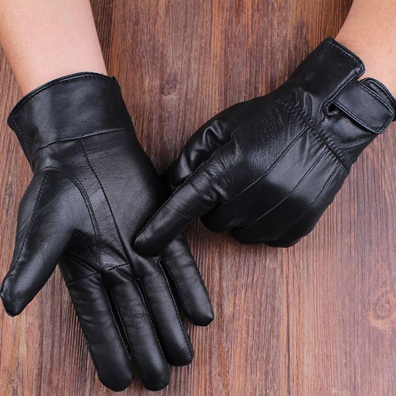 Men's leather gloves new autumn and winter outdoor riding fleece thickened leather women's sheepskin cotton gloves winter