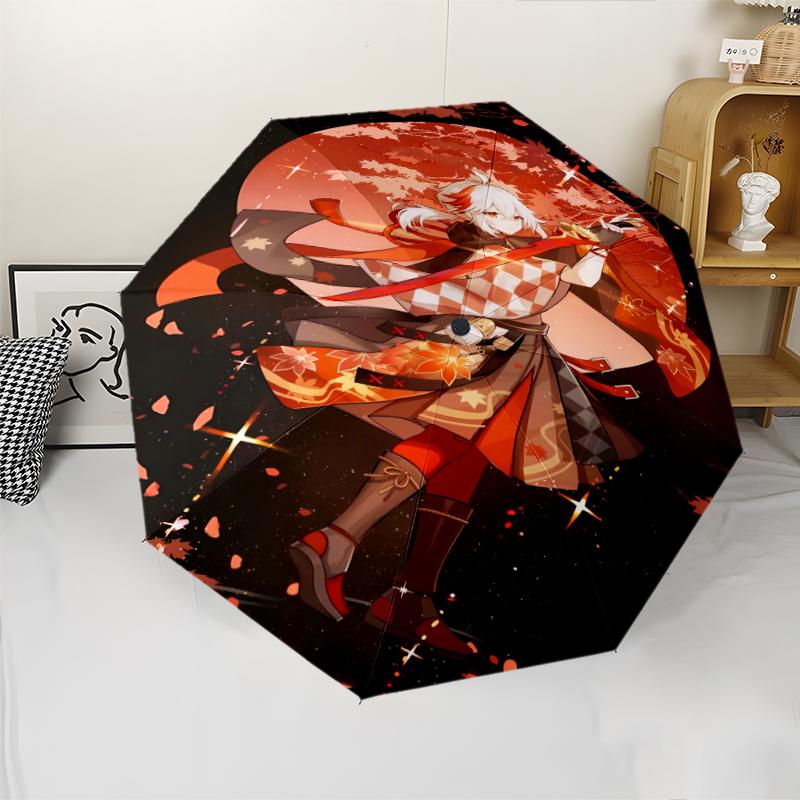 Genshin Impact characters2 Print Automatic Umbrella, 8 Rib Iron Frame, Plastic Handle, Suitable for Outdoor Travel &Daily , Ideal Gift