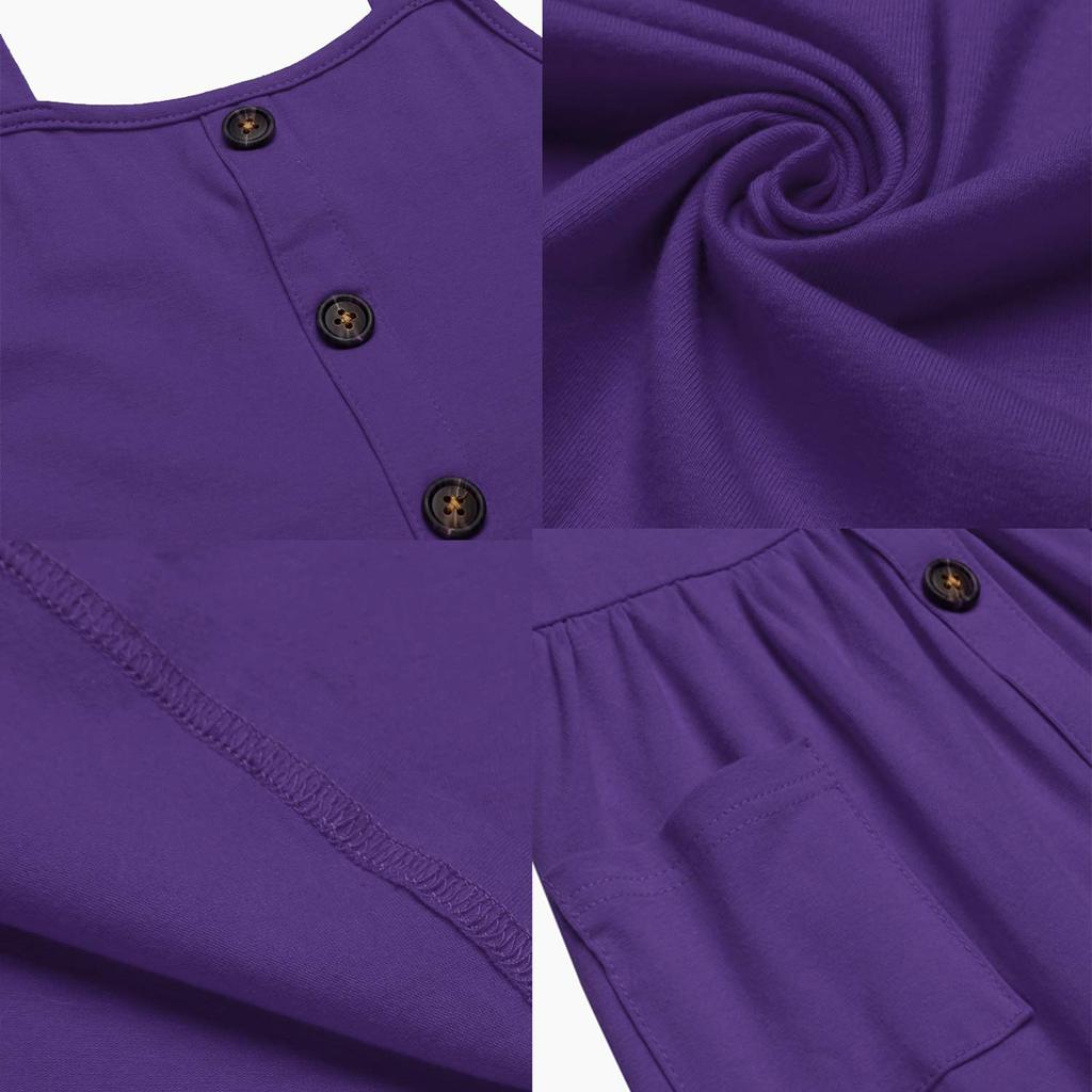 Girls' Fashion Buckle-Front Sleeveless Pocket Casual Solid-Color Dress