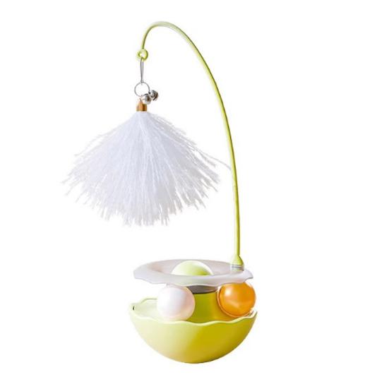 Rocking Cat Toy Interactive Cat Exercise Tumbler with Balls Feather Cat Teaser Stick with 2 Bells for Cat Mental Stimulation Anxiety Relief