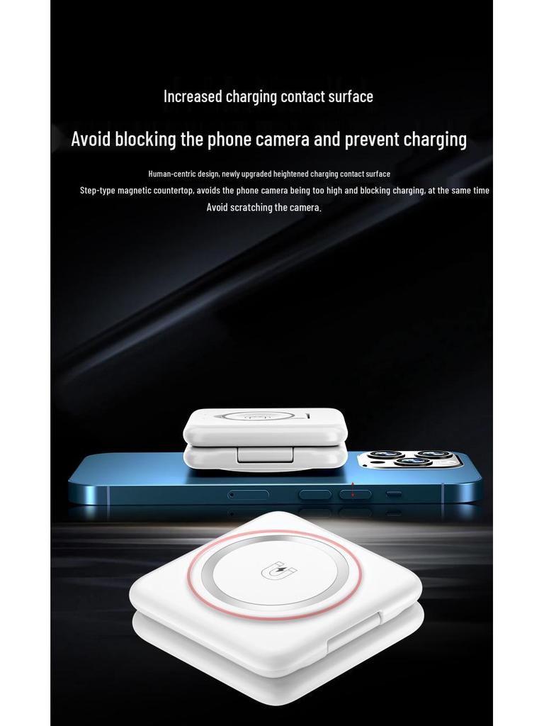 15W Folding Magnetic Travel Wireless Charger: Portable Multifunctional 3-in-1 Phone Charger