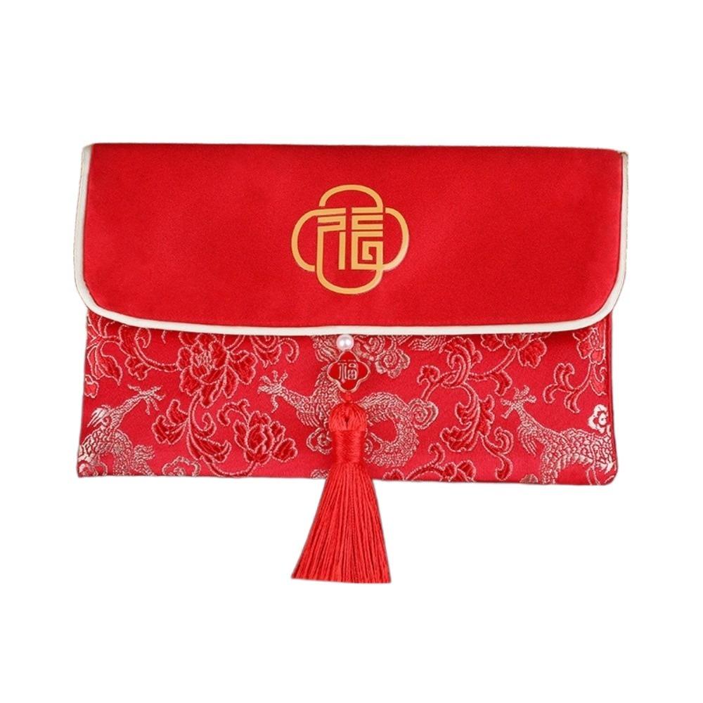 Embroidery Hongbao Blessing Words New Year Red Pockets Large Capacity Brocade Red Envelop  Wedding