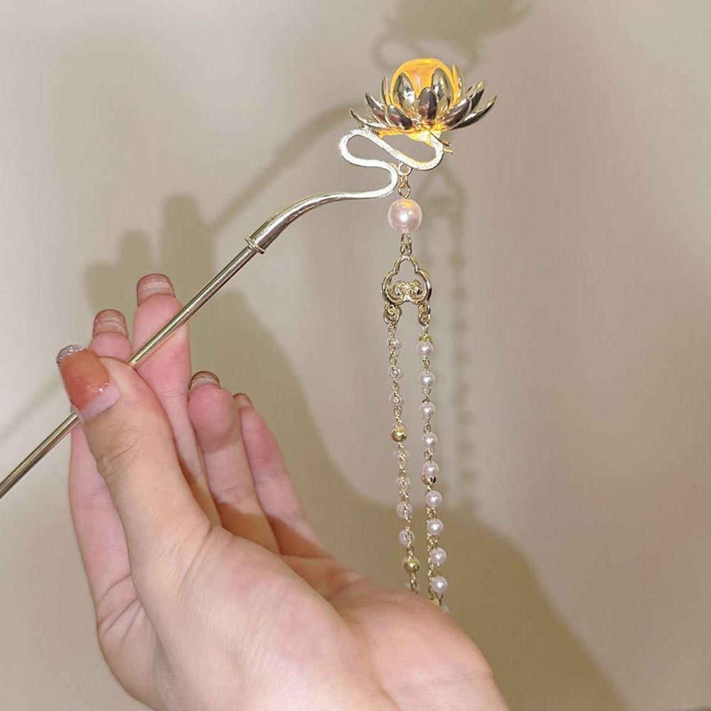 Светодиодный фонарь, заколка для волос с цветком лотоса, заколка для ...