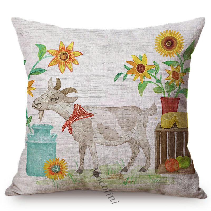 European Farm Animals Pattern Cushion Cover Chicken Pig Cow Autumn Cornucopia Decoration Throw Pillows Linen Fabric Pillowcase