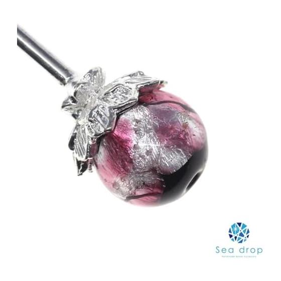 Sea Drop Kanzashi Hairpin with Luminous Firefly Glass, Dragonfly Bead, Pink 14mm, Glow-in-the-Dark, Silver, Single Prong, Japanese Hair Accessory for