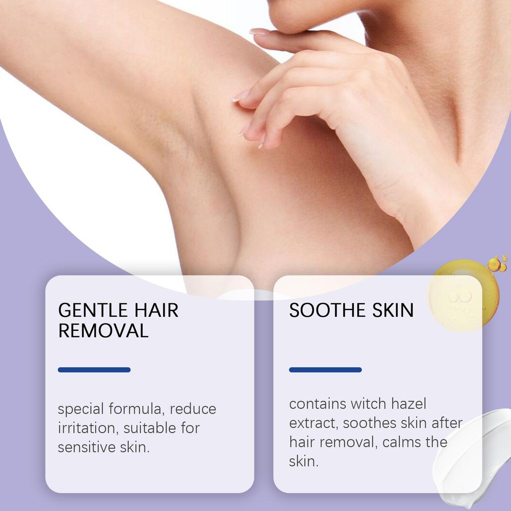 Diese sanfte Gesichtshaarentfernungscreme ist schnell und nicht reizend.. Es eine Haarentfernungscreme für glatte Haut