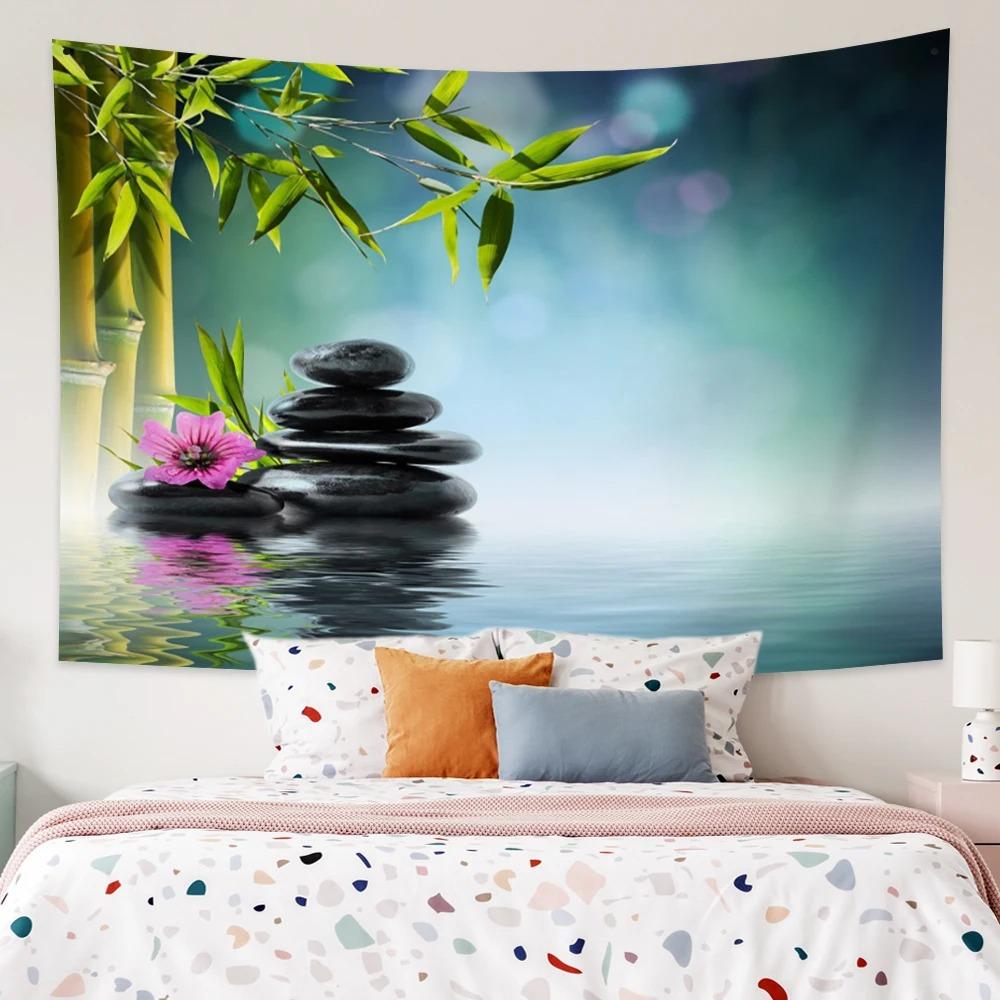 Lotus Forest Tapestry Bohemian Bedroom Waterfall Pattern Background Cloth Home Decor Living Room Wall Hanging Cloth