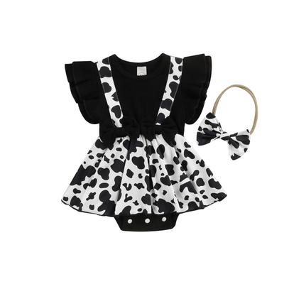 Infant Baby Girls Summer Romper, Ruffled Fly Sleeve Floral Printed Dress-Like Patchwork Bodysuit+Bow Headband