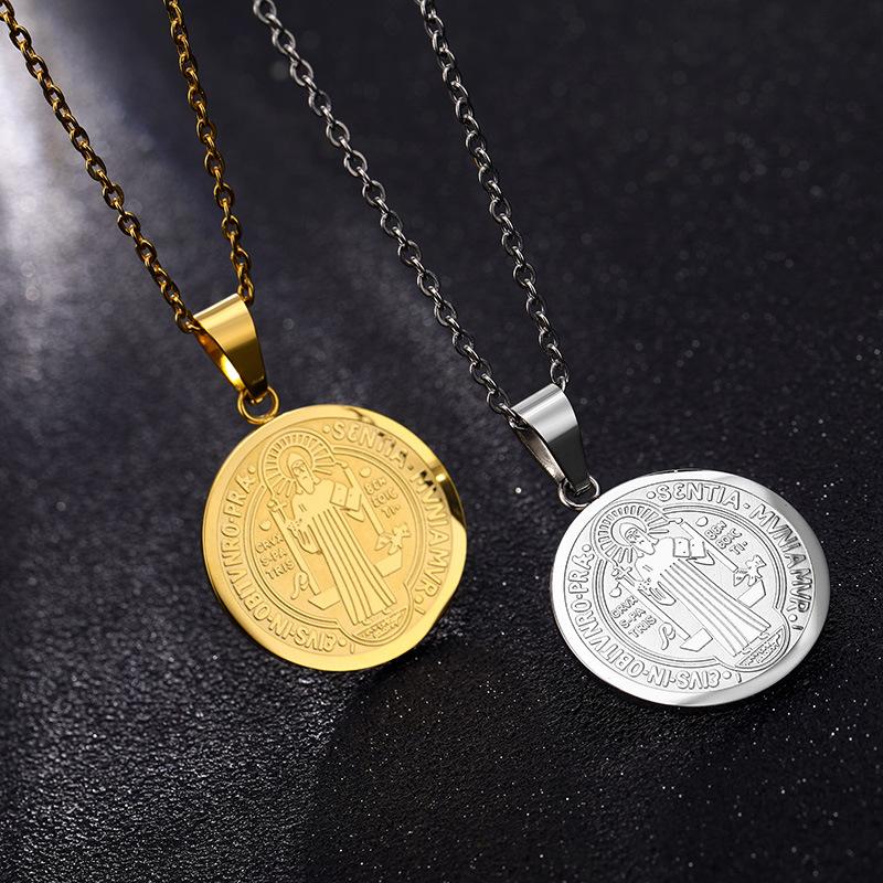 Religiöser San Benito Medaillenanhänger Edelstahlkette Farbe Kreuz Jesus Heiliger Benedikt Halsketten für Frauen Männer Schmuck