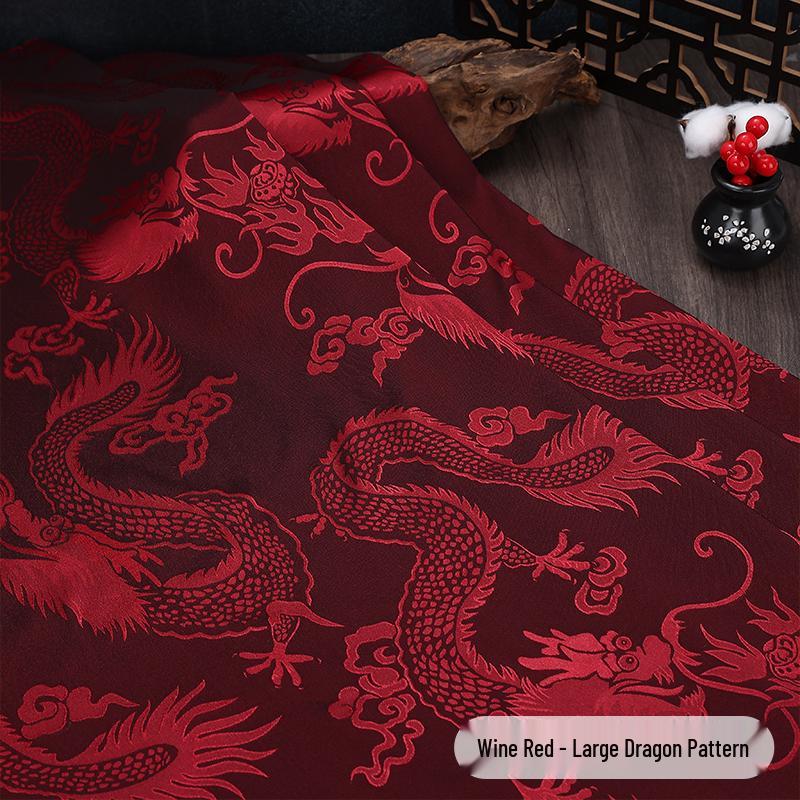 Phoenix Dragon Jacquard Silk Satin Fabric for Hanfu and Tang Suit Costumes