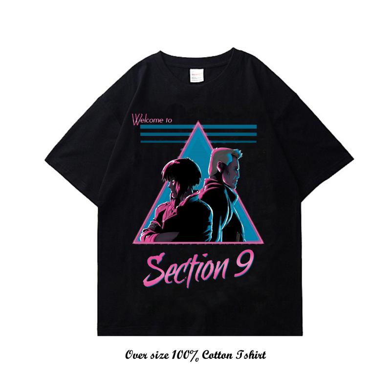 90s Anime Ghost In The Shell Pánské tričko Potisk Vintage Streetwear Hip Hop Oblečení Krátký rukáv Nadměrné Ležérní Bavlněné tričko