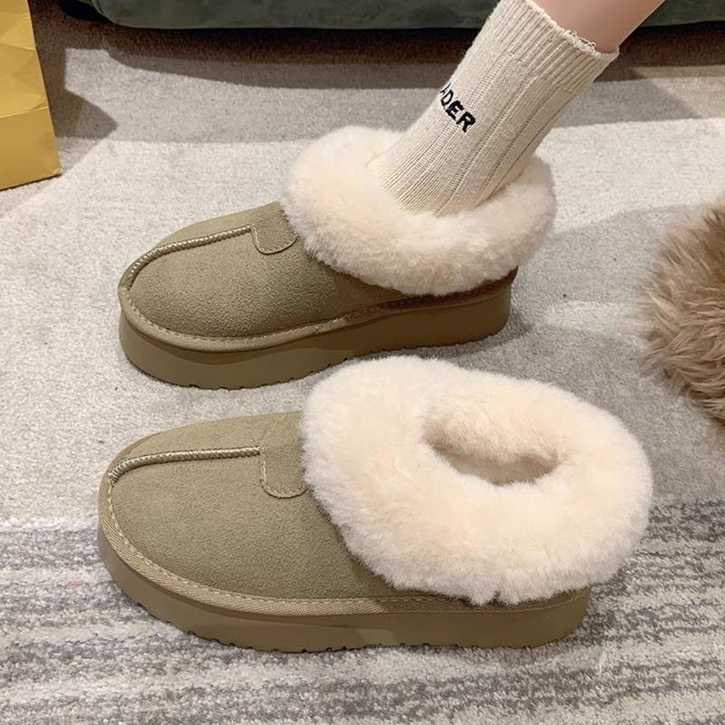 Pelzige Mund Schneestiefel für Damen Herbst und Winter Dicke Sohle Kurzer Schaft Dicke Zehe Faule Baumwollschuhe