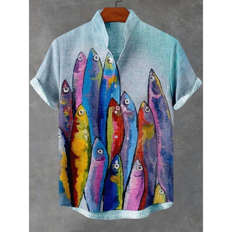 Camicia Casual da Uomo Estiva con Grafica Vita Marina Manica Corta Bottoni Camicie con Revers Top Oversize Camicia Hawaiana Casual