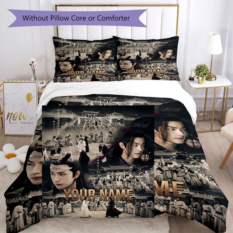 3pcs Custom Name Era Warriors Printed Bedding Set Duvet Cover Closure Includes 1 Duvet Cover & 2 Pillowcases, Soft and Comfortable for All Seasons.