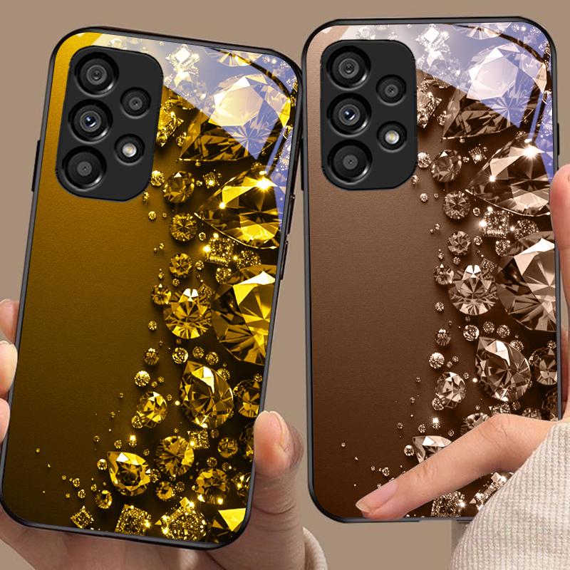 Vollständige Diamanten für Samsung Galaxy S10 20 Plus 21 FE 22 23 24 FE 25 Ultra Schwarz Gehärtetes Glas Handyhülle Hartschale