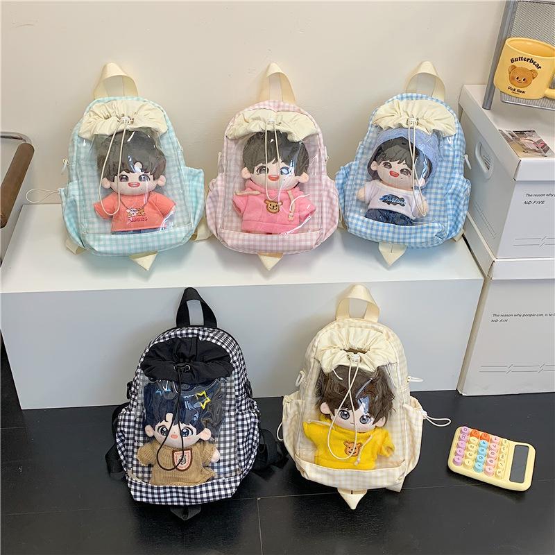 Japanese & Korean Jelly Versatile Plaid Double Shoulder Bag - Large Capacity for Students & Outdoor Use