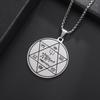Retro European and American Sacred Geometric Solomon Hexagram Key Necklace Stainless Steel Round Necklace