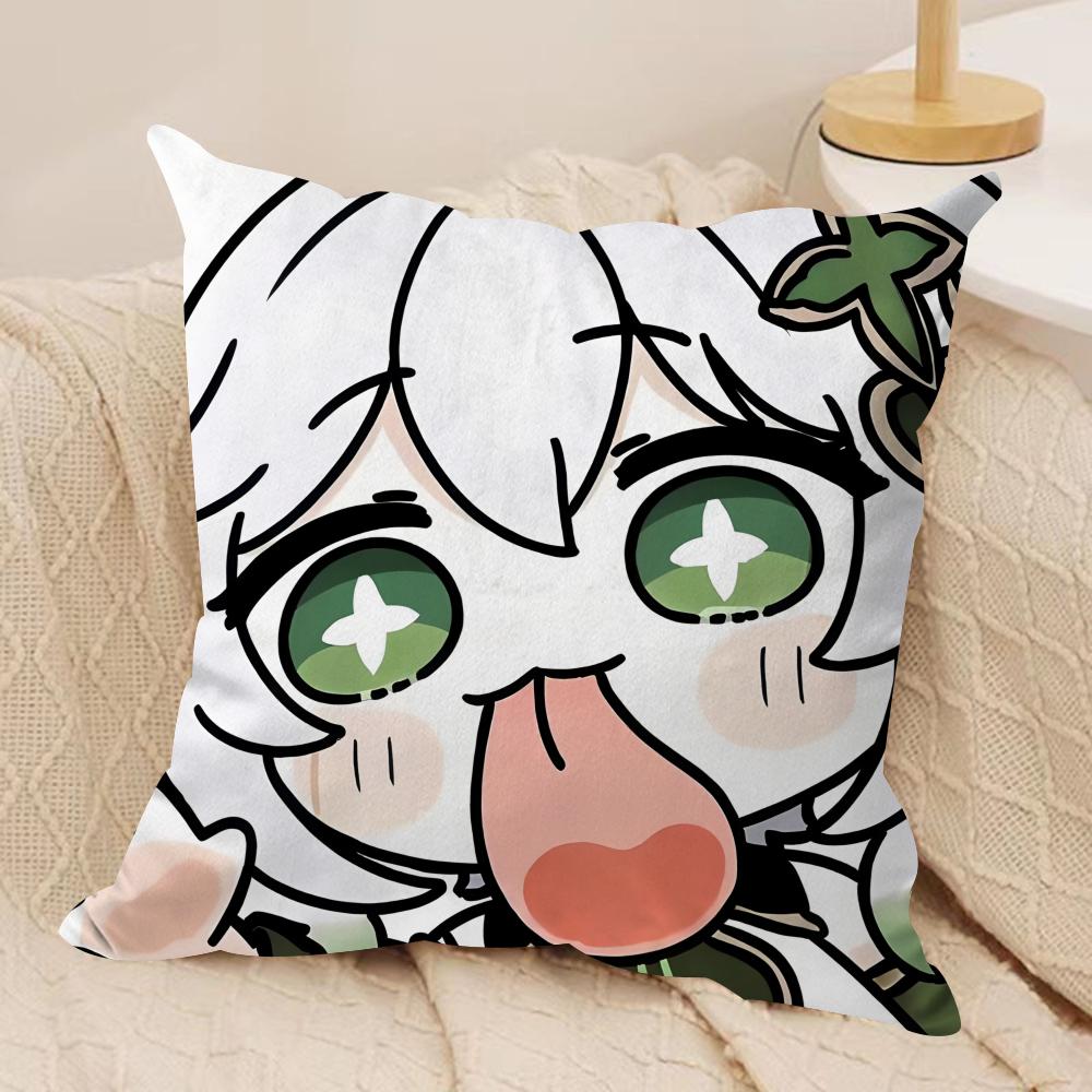 Nahida Cute Genshin Impact Cushion Cover Silky Short Plush Invisible Zipper Dustproof Sofa Pillow Case For Home Decor