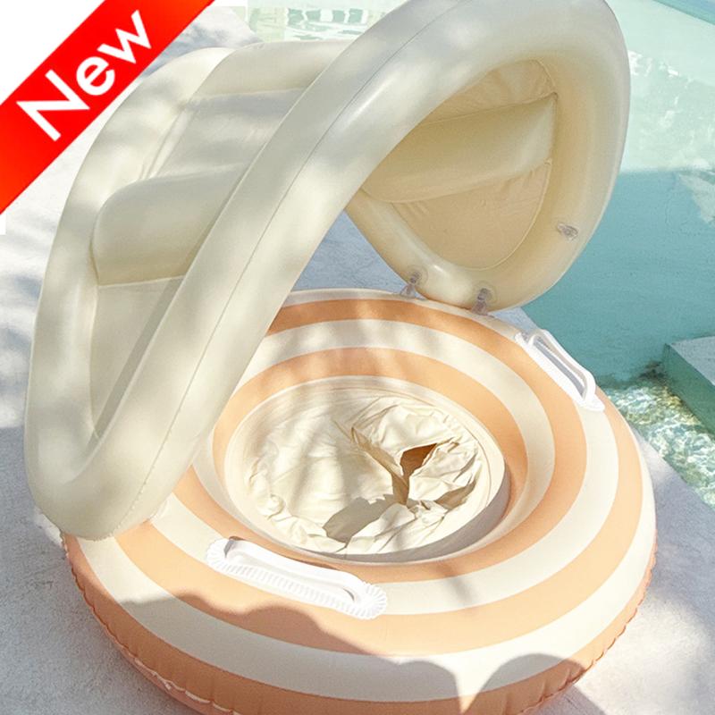 Baby Swimming Ring Inflatable Swim Ring With Detachable Sunshade Toddlers Pool Float Beach Water For Summer Pool Party оранжевый