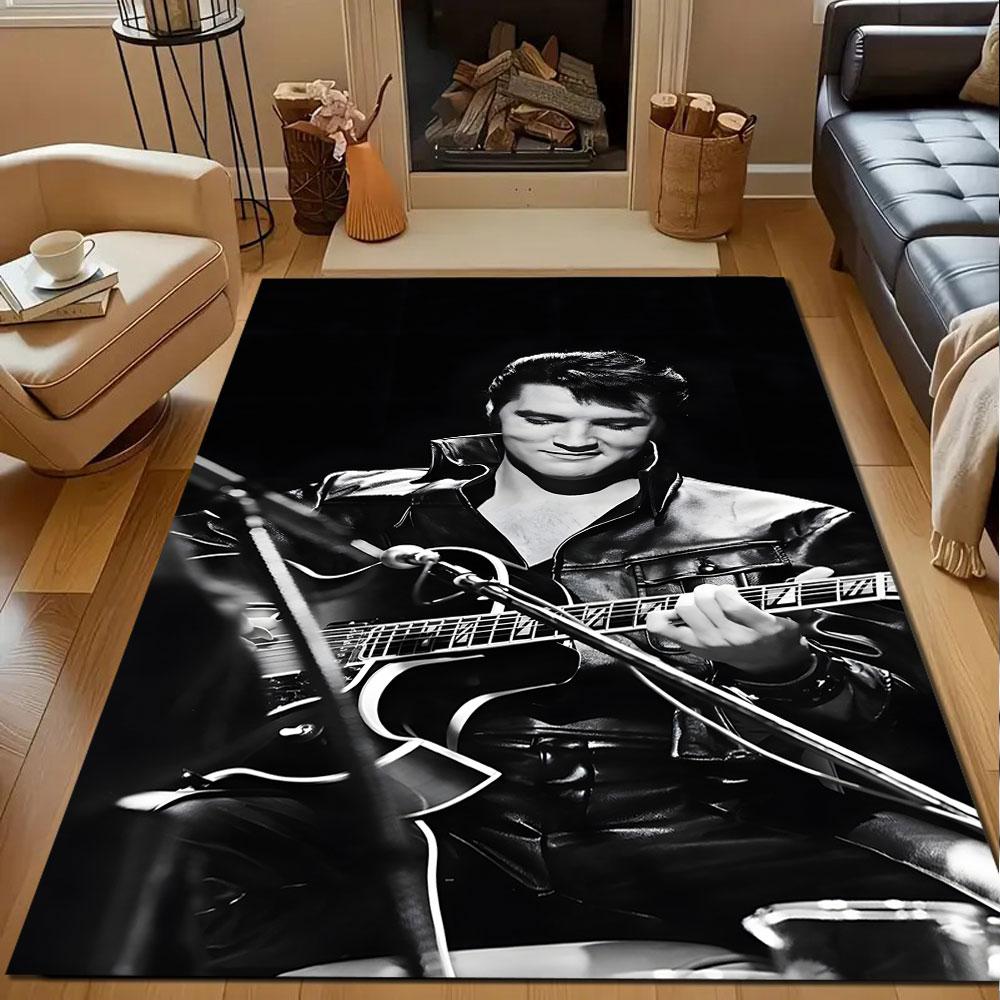 "Retro Musician Playing Guitar Design" Patterned carpet, non slip mat suitable for living room and bedroom sofas