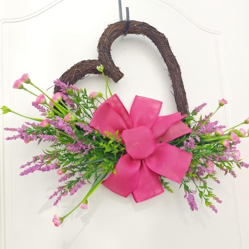 Heart Shaped Artificial Rose Wreath Valentine's Decoration Spring Wreath for Front Door Wall Window Wedding Anniversary