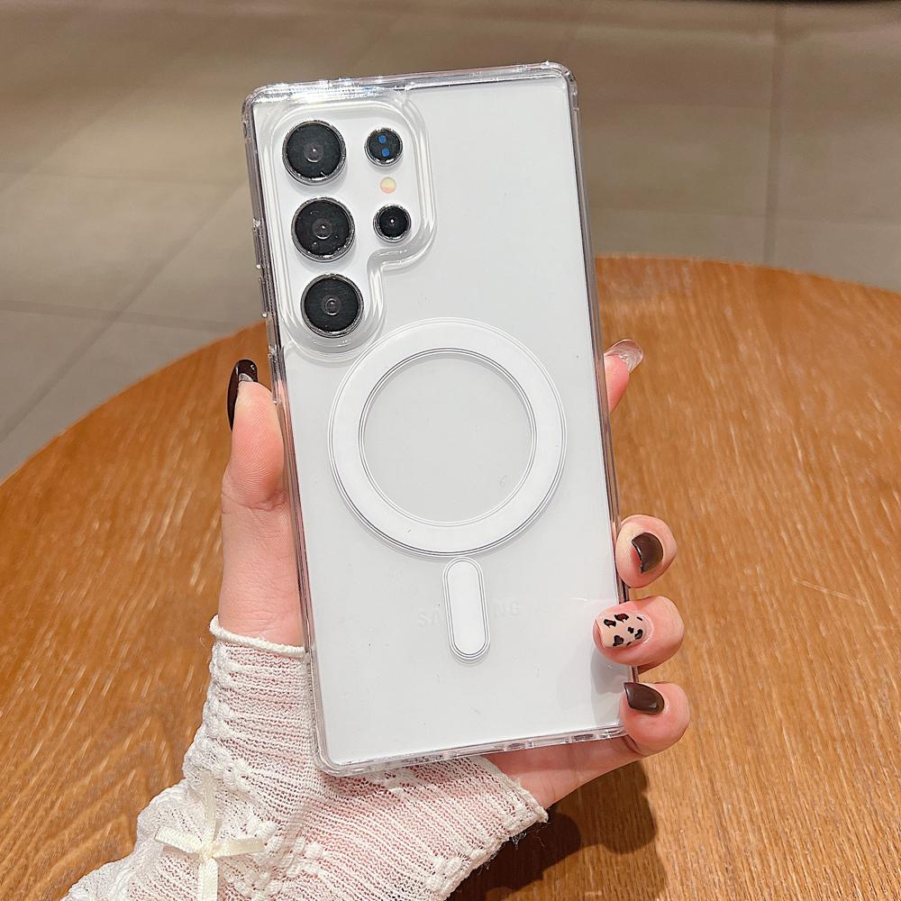 KEYSION Crystal HD Transparent for Magsafe Magnetic Wireless Charge Case for Samsung Galaxy S22 S23 Ultra S21 FE Hard Cover