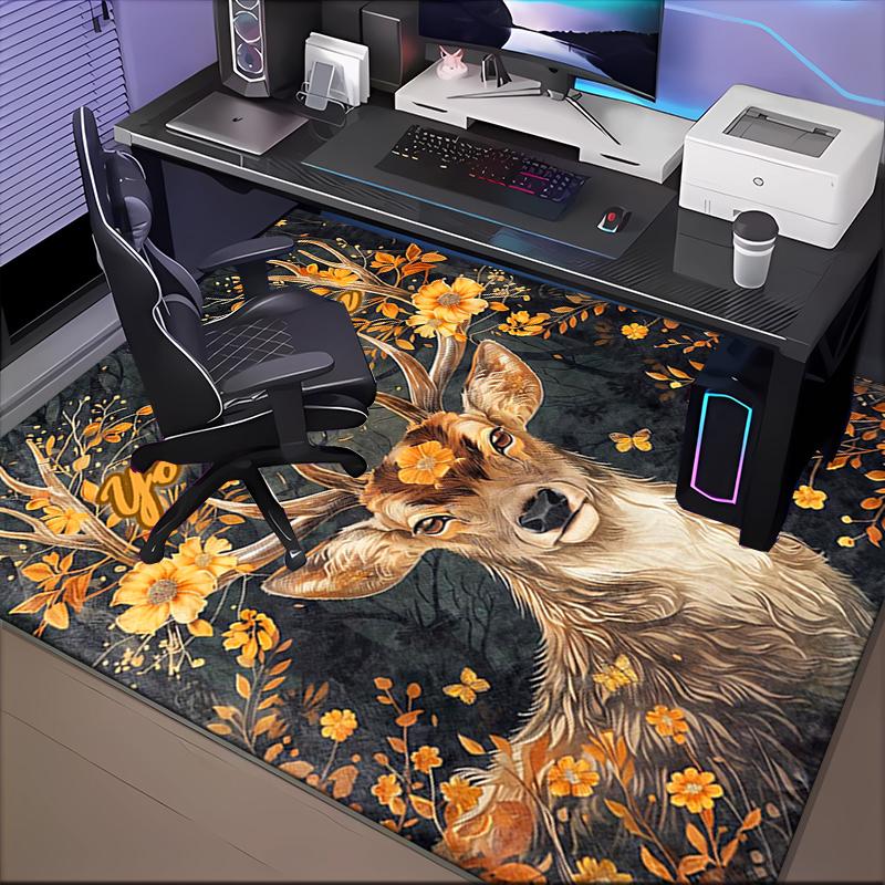 1PC Custom Name Autumnal Deer Portrait Theme Floor Mat Ideal for Living Room, Game Rooms, Office, Bedroom, Floor Mat Playful Design
