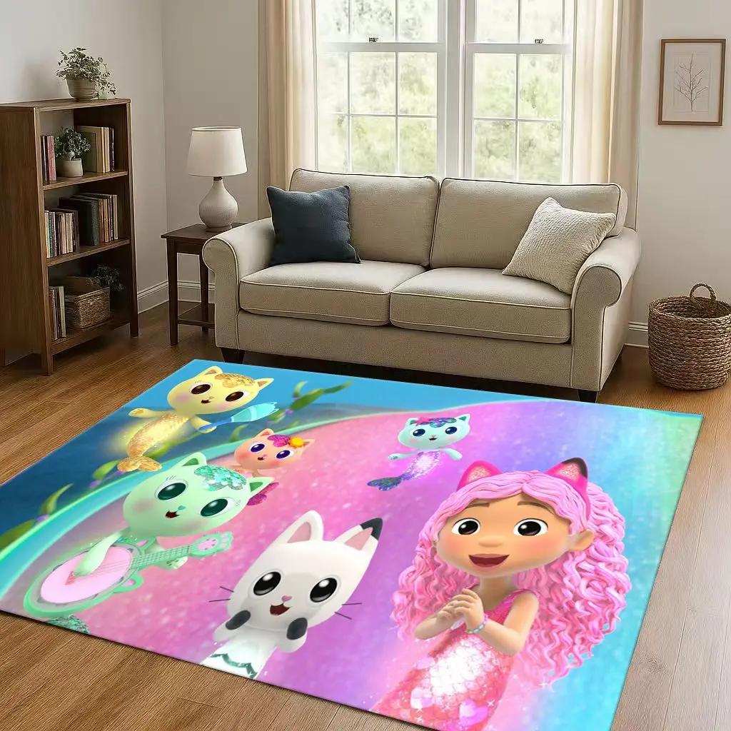 HD Cute Gabbys Dollhouse Cartoon Girl Living Room Non-Slip Area Rug Soft Carpet for Bedroom Playroom and Sofa,Home Decor Doormat