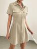 European and American Mid-length Pleated Waist Turn-down Collar Shirt Dress