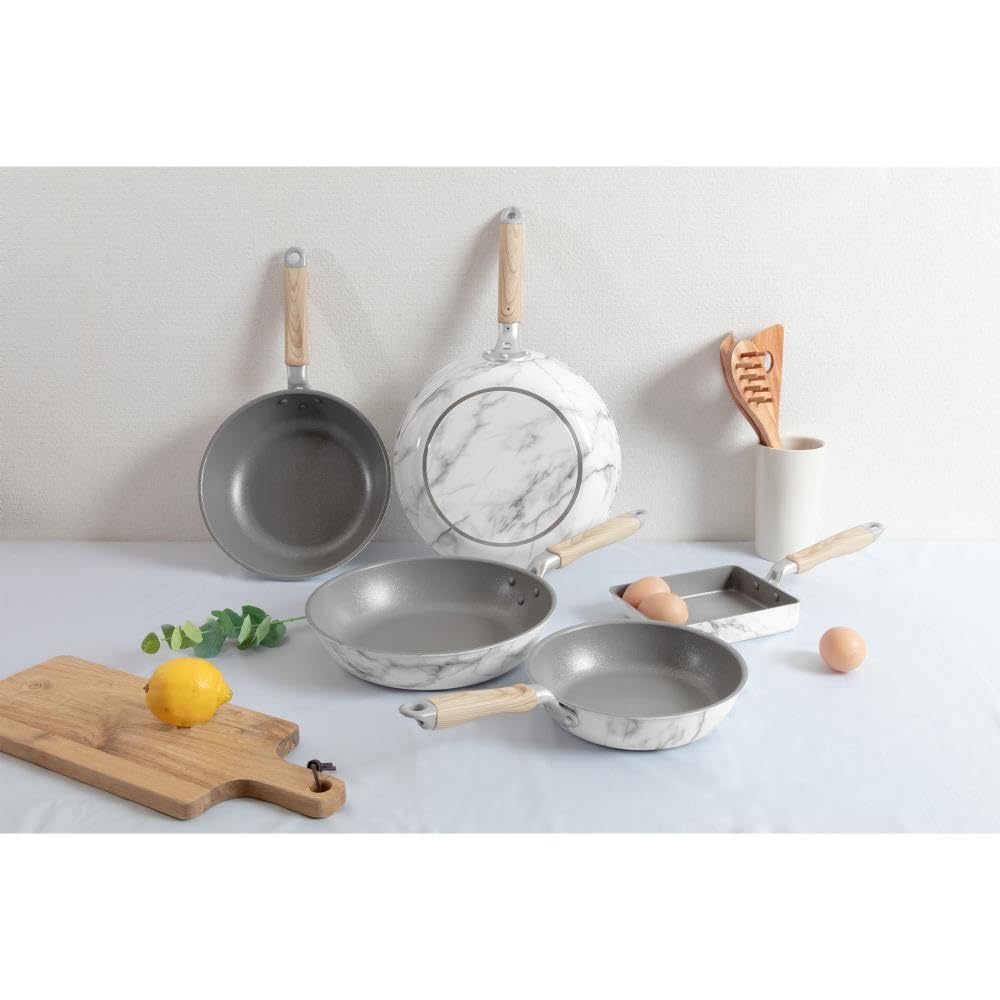 Bestco Deep Frying Pan 24cm Gas Stove Only White Marble Pattern MARBLE KITCHEN NX-104