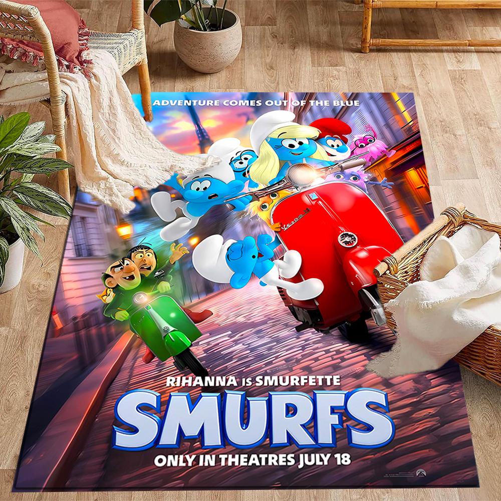 The Smurfs: Blue World Themed Anti-Slip Rugs - Polyester Home Decor, Suitable for Bedrooms, Living Rooms, Doorways, Studios, and Decorations