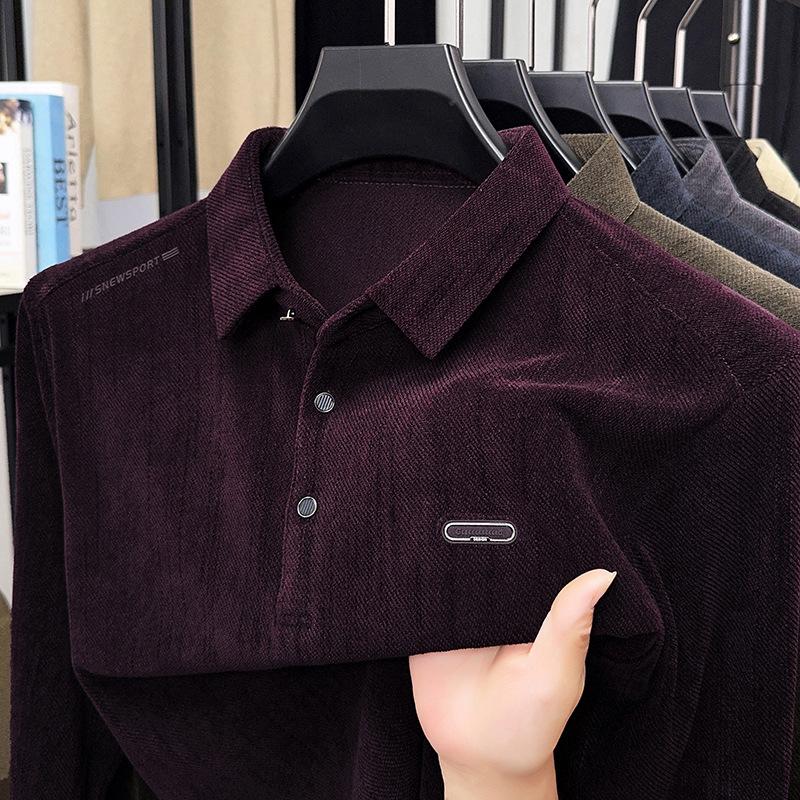 Autumn Long Sleeve Polo Shirt Men's Lapel Collar Casual Fashion Versatile T-Shirt Middle-Aged & Young Top