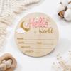 Baby Announcement Sign 5.9 Inch Wooden World Decor with Moon and Clouds for Nursery, Welcome New Baby
