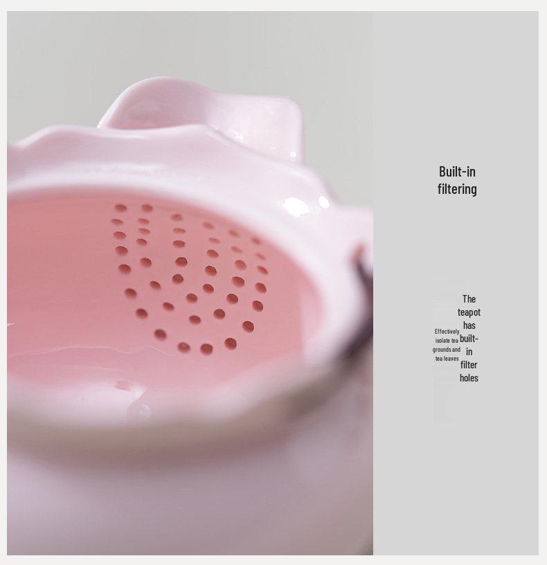 Portable Pink Flower Tea Set with Hand-Grip Pot: Home & Outdoor Quick-Brew Gongfu Set with Storage Bag