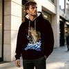 Men's 2D Print Cotton Hoodie, Breathable Loose Fit Casual Sweatshirt Perfect for Thanksgiving, Daily Outdoor Wear, Soft Comfortable Mens Hooded Pullov