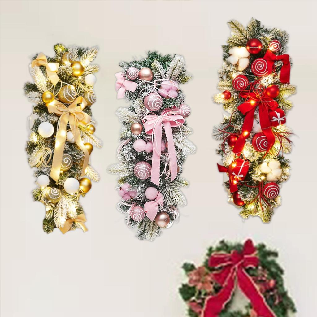 Christmas Stairway Swag with Lights Decorative Teardrop Swag Wreath for Background Wall Home Fireplace Mantle Window Outdoor