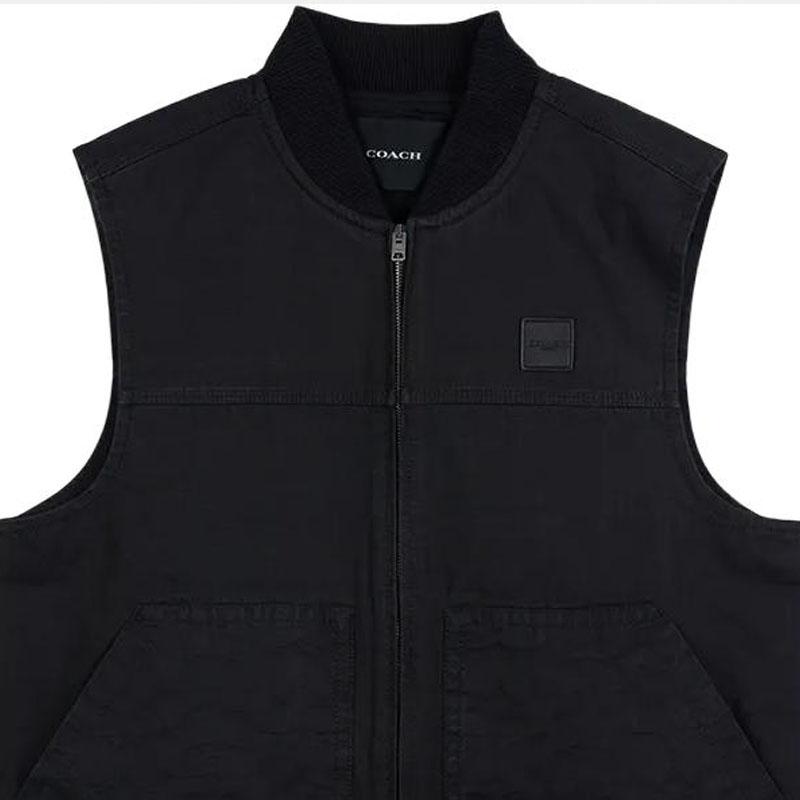 Coach Solid Color Zip Closure Vest Men Tops Black CW693-BLK